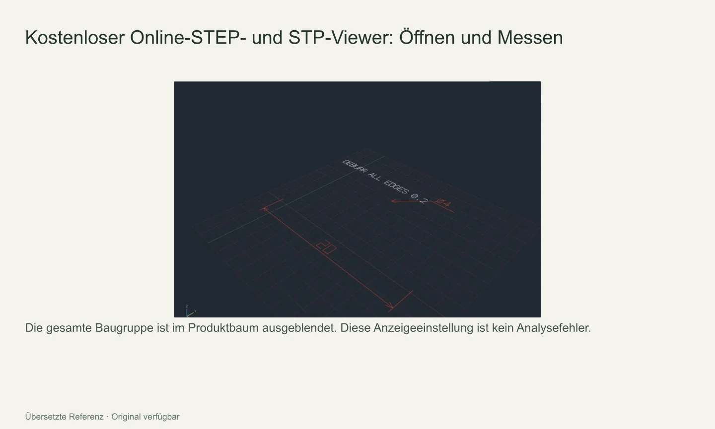 Das STEP-Beispiel erscheint leer, weil alle Teile ausgeblendet sind.