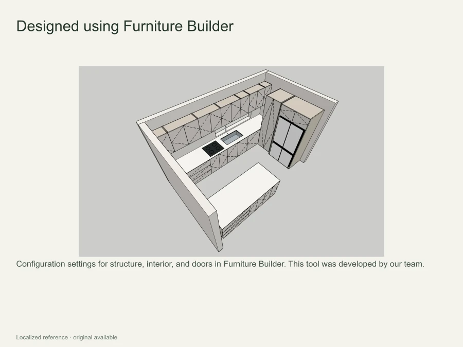 Interface for selecting structure, interior components, doors, and assembly methods in Furniture Builder