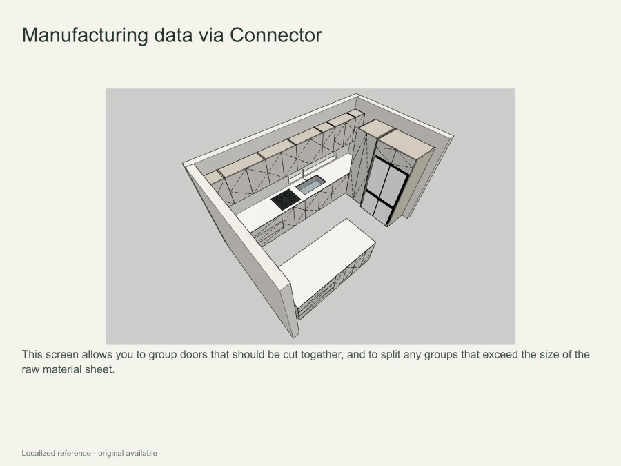 Setting up door alignment groups in Connector. Groups larger than the master panel size are split and arranged accordingly.