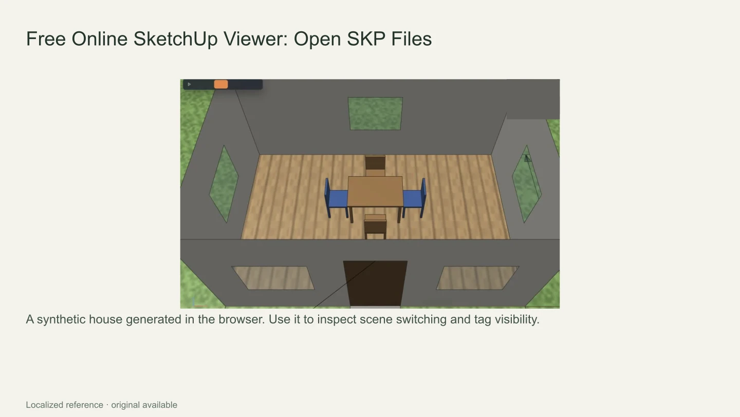 The public SKP sample house with saved scenes and display settings.