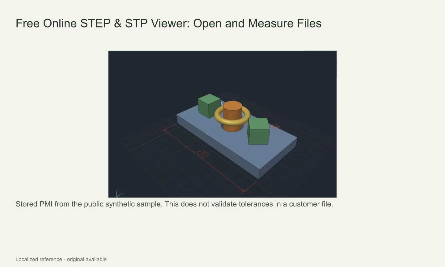 The STEP sample PMI tab showing a width of 20 mm and a hole diameter of 4 mm.